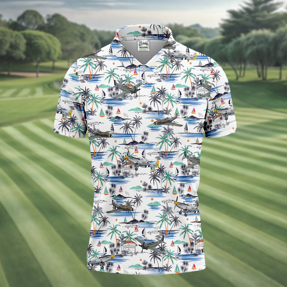 Light Blue Airplane Tropical Golf Shirts, Polo Shirts For Men, Gifts For Golf Lovers, Golf Shirts For Men