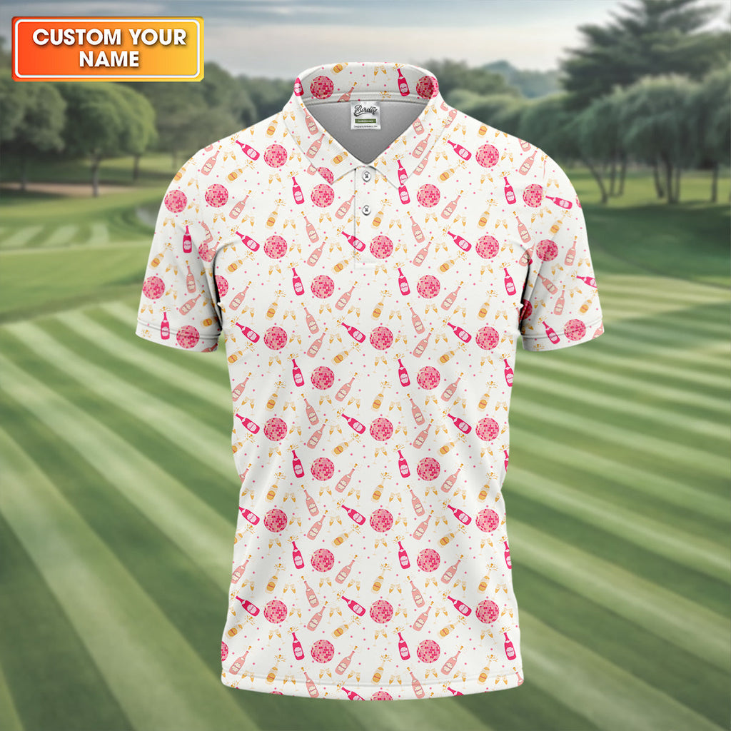 Champagne Pink Mens Pink Golf Polo, Bachelorette Shirts, Fun Golf Shirts For Men, Golfing Apparel