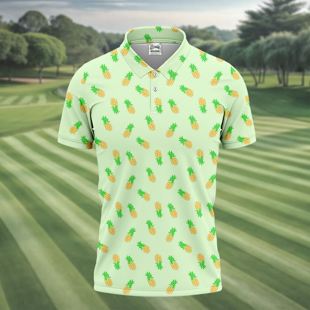 Pineapple Grenade Light Green Golf Tops For Men, Men Polo, Golf Gift For Men, Golfing Apparel