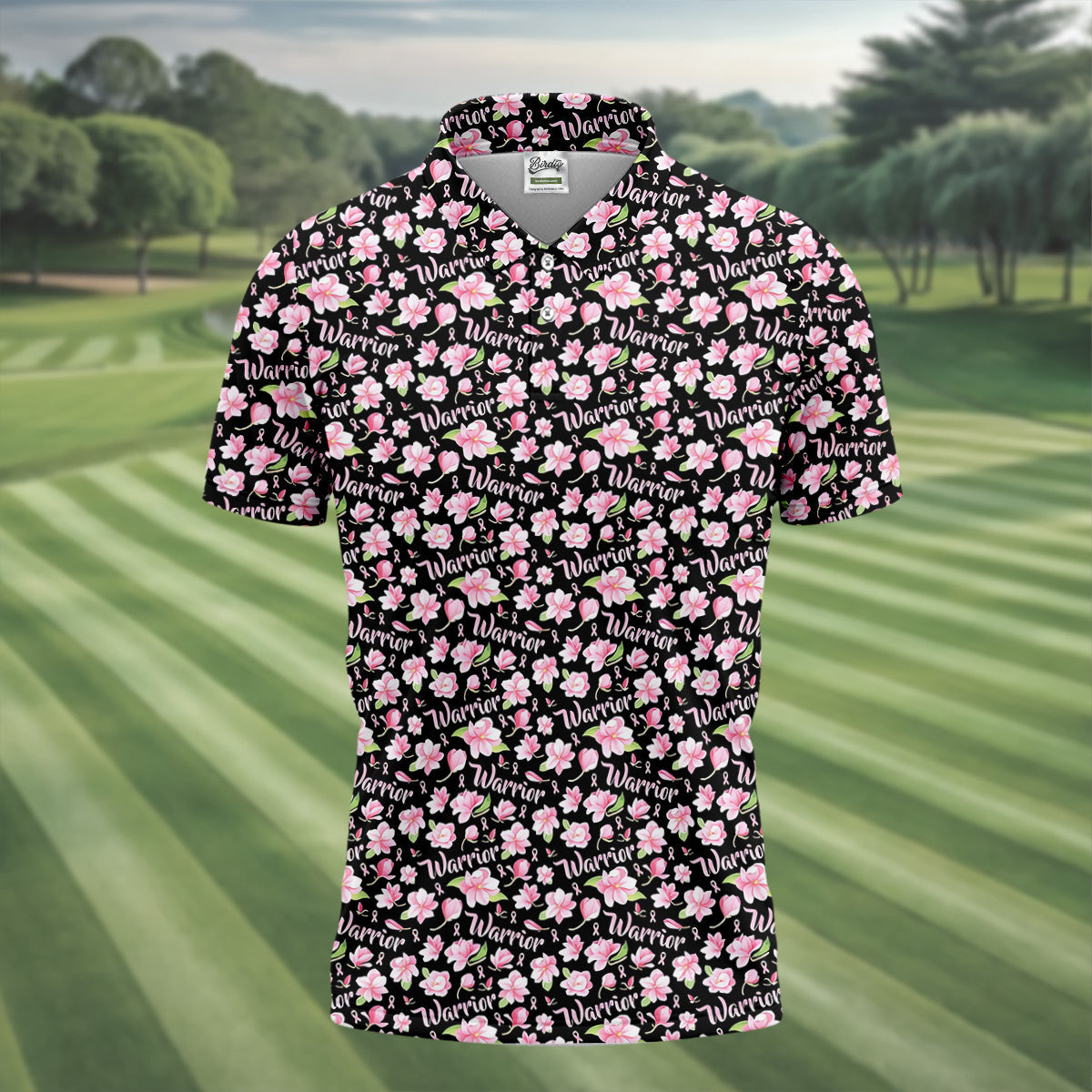 Warrior Pink Ribbons Floral Breast Cancer Golf Shirt, Polo Shirts For Men, Golfing Apparel