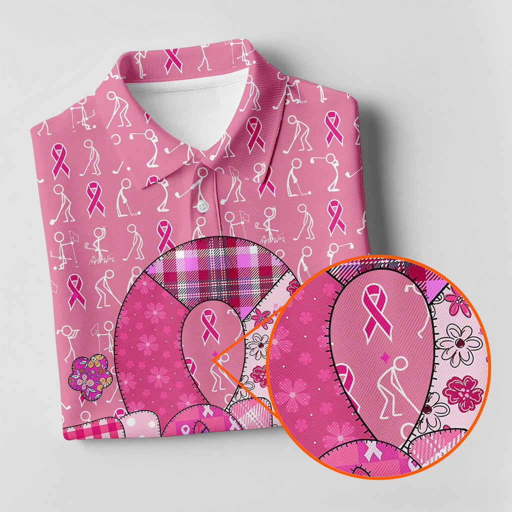 Funny Stick Figure Men's Golf Shirt, Breast Cancer Awareness Shirt, Polo Shirts For Men, Golfing Apparel