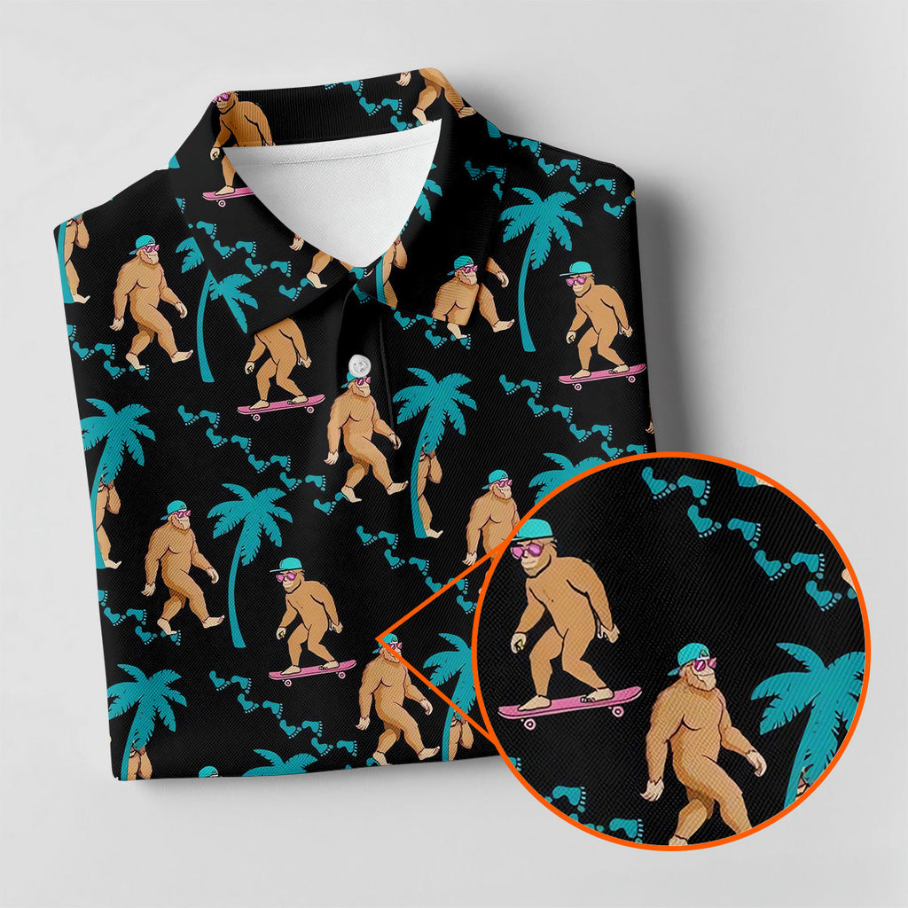 Funny Bigfoot Tropical Palm Golf Shirt, Golf Tops For Men, Hawaiian Golf Shirts, Polo Shirts For Men