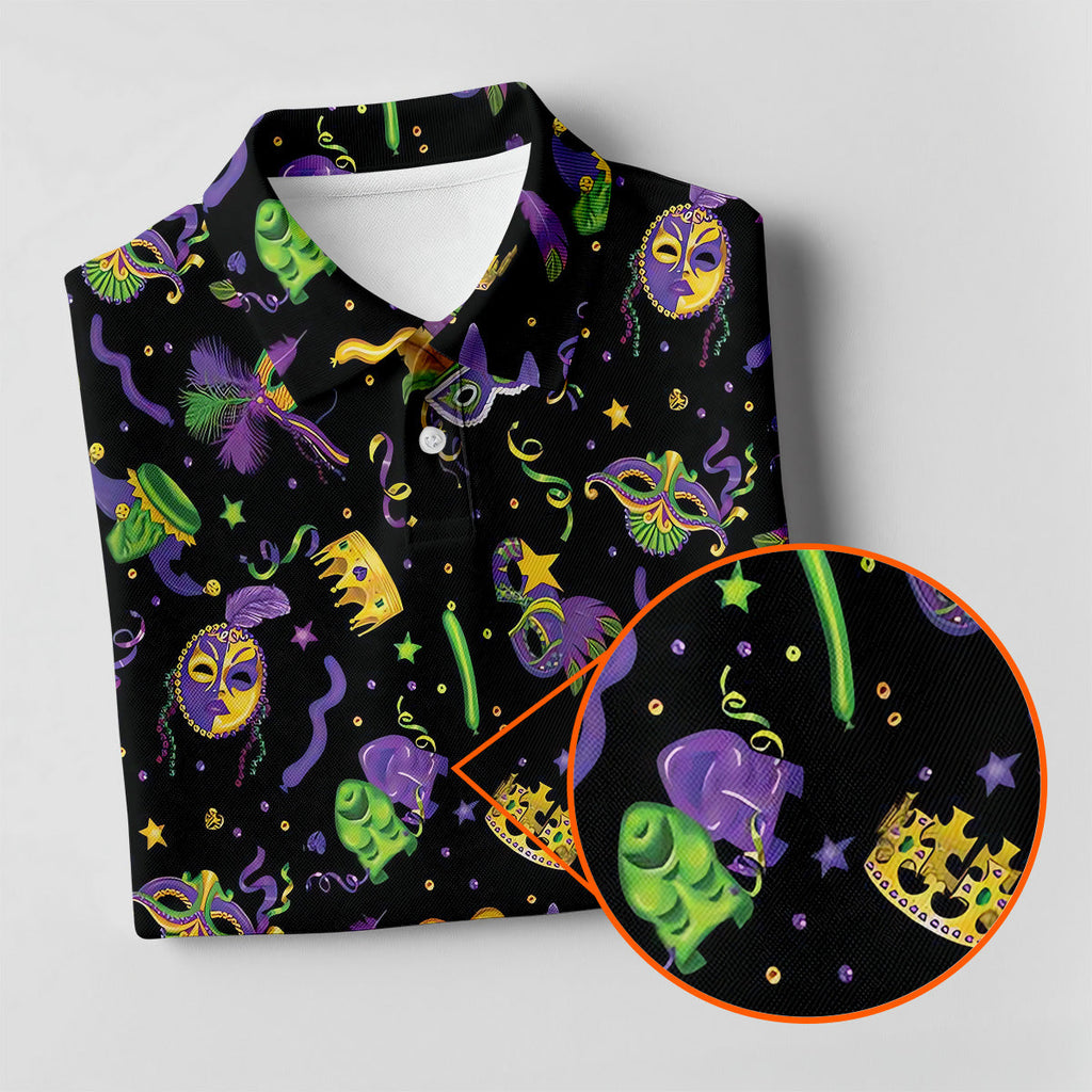 Mardi Gras Pattern Black Golf Polo Shirt, Ladies Sleeveless Tops, Ladies Golf Polos, Golfing Apparel