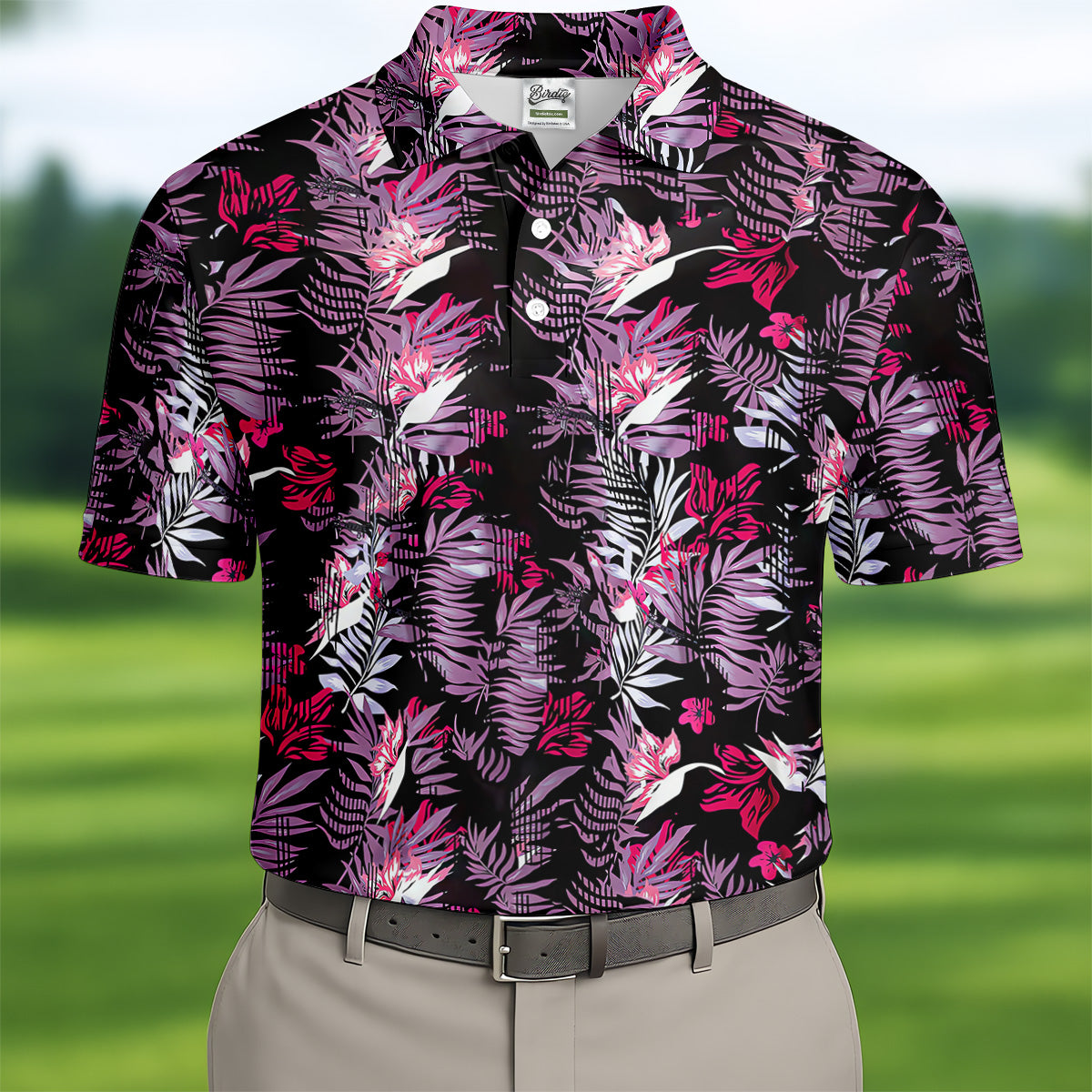 Purple And Black Tropical Golf Shirts, Golf Tops For Men, Polo Shirts For Men, Golfing Apparel