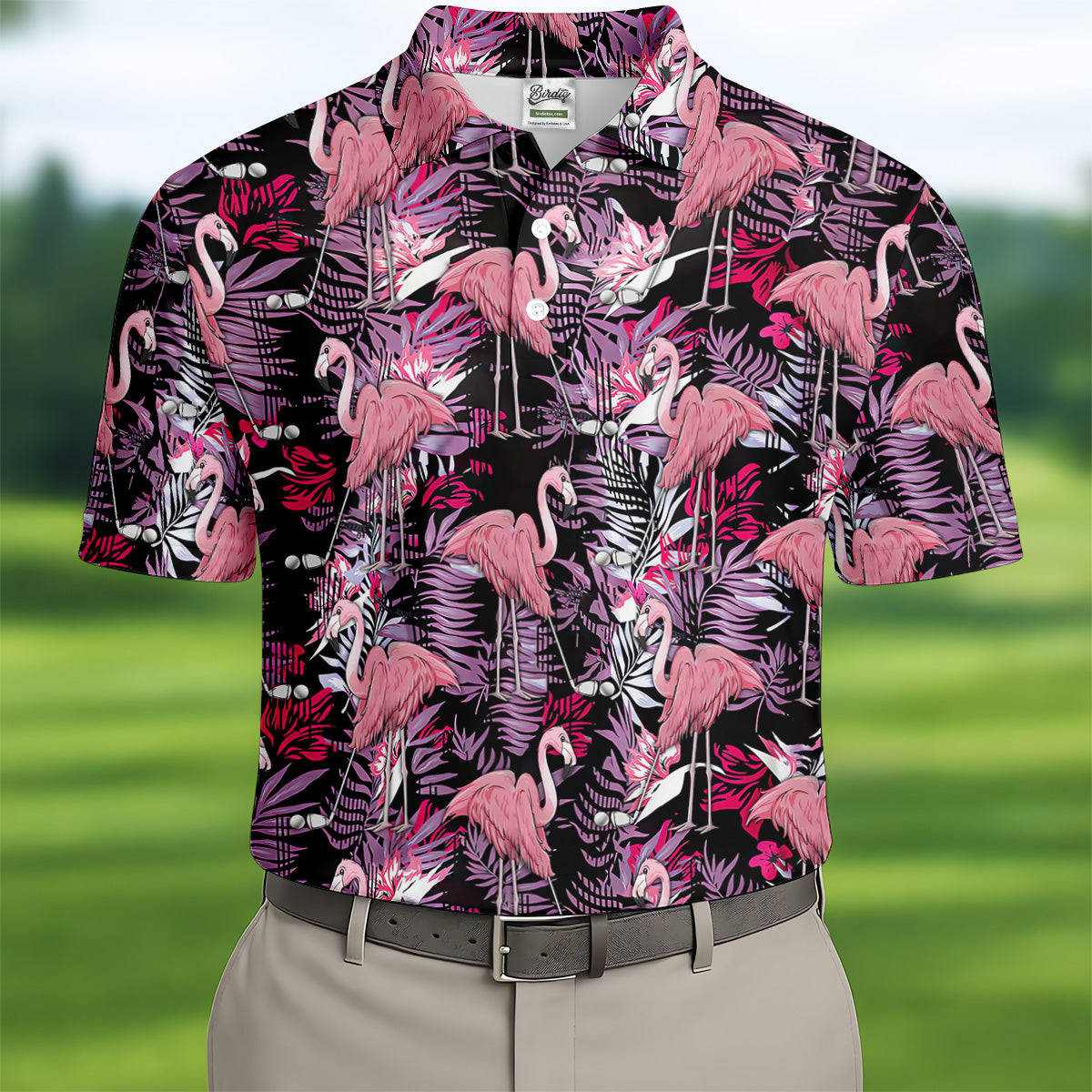 Tropical Flamingo Purple Golf Shirt, Golf Tops For Men, Polo Shirts For Men, Golfing Apparel