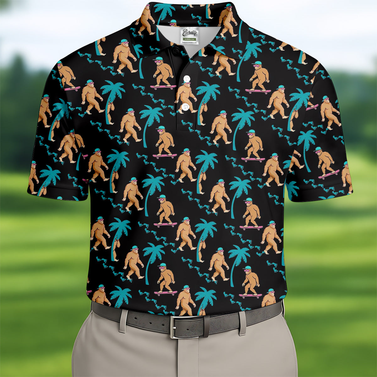 Funny Bigfoot Tropical Palm Golf Shirt, Golf Tops For Men, Hawaiian Golf Shirts, Polo Shirts For Men