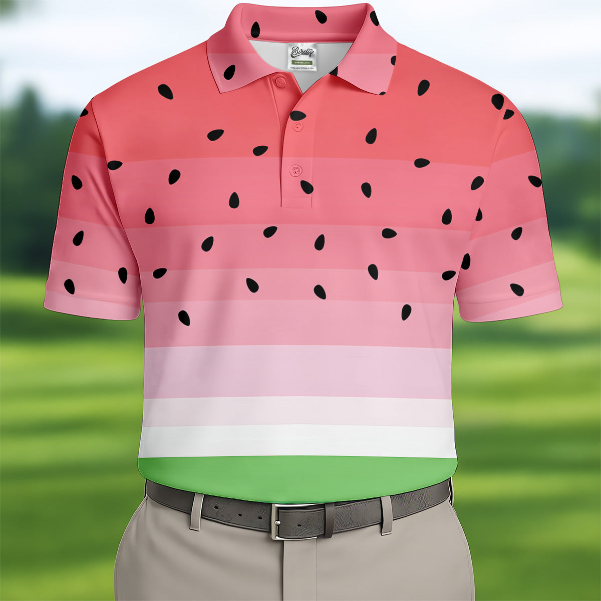 Watermelon Summer Mens Golf Polo Shirt Pink Golf Shirt, Unique Gift For Golfer, Golfing Apparel