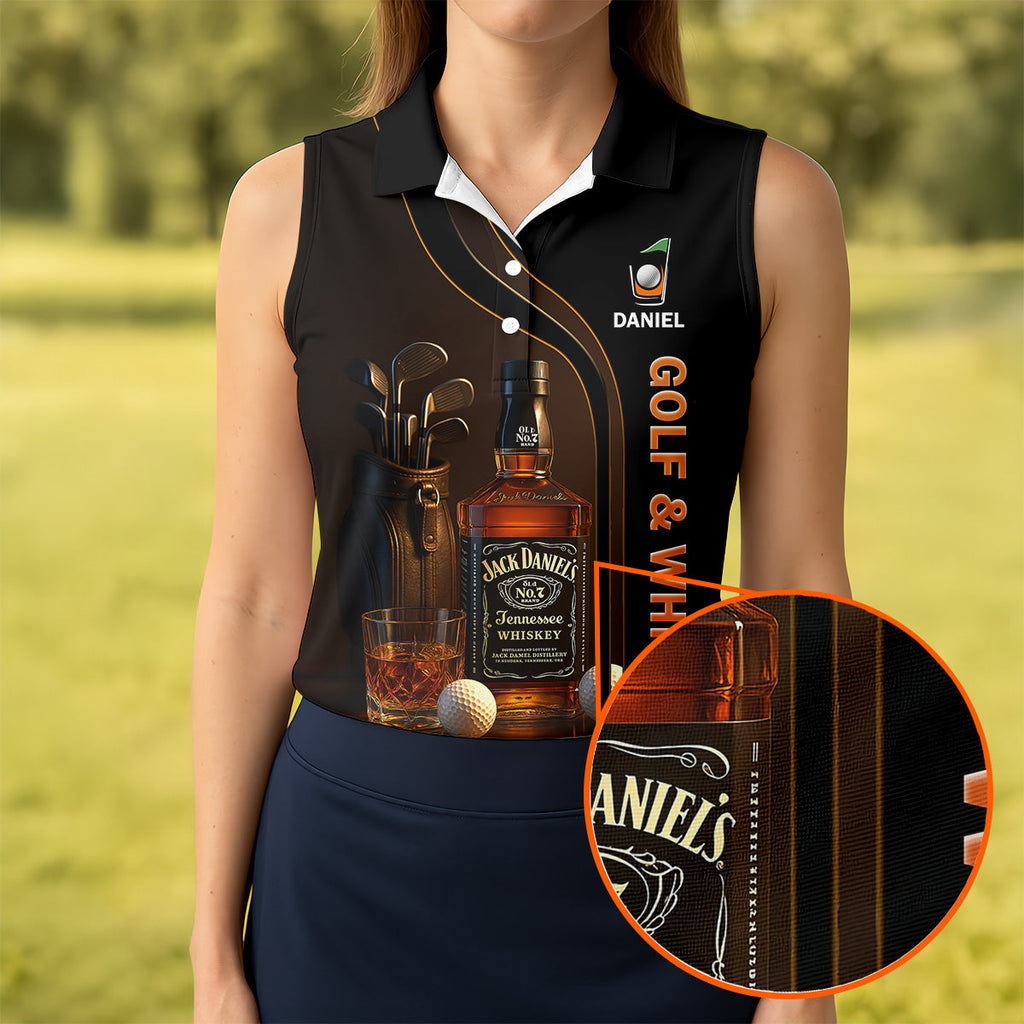 Golf And Whiskey Fun Golf Shirt, Ladies Sleeveless Polo, Unique Gift For Golfer, Ladies Golf Shirts