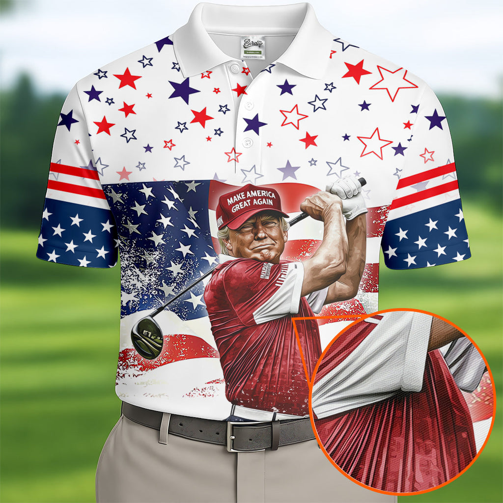 Red White And Donald Trump Men's Patriotic Golf Shirts, Polo Shirts For Men, Golfing Apparel