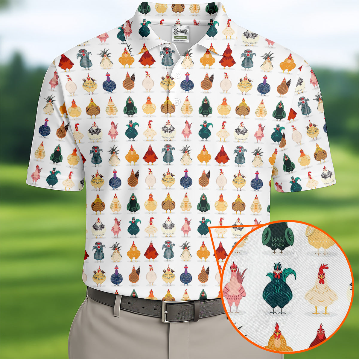 Whimsical Chicken Fun Golf Shirts For Men, Cute Golf Outfit, Polo Shirts For Men, Golfing Apparel