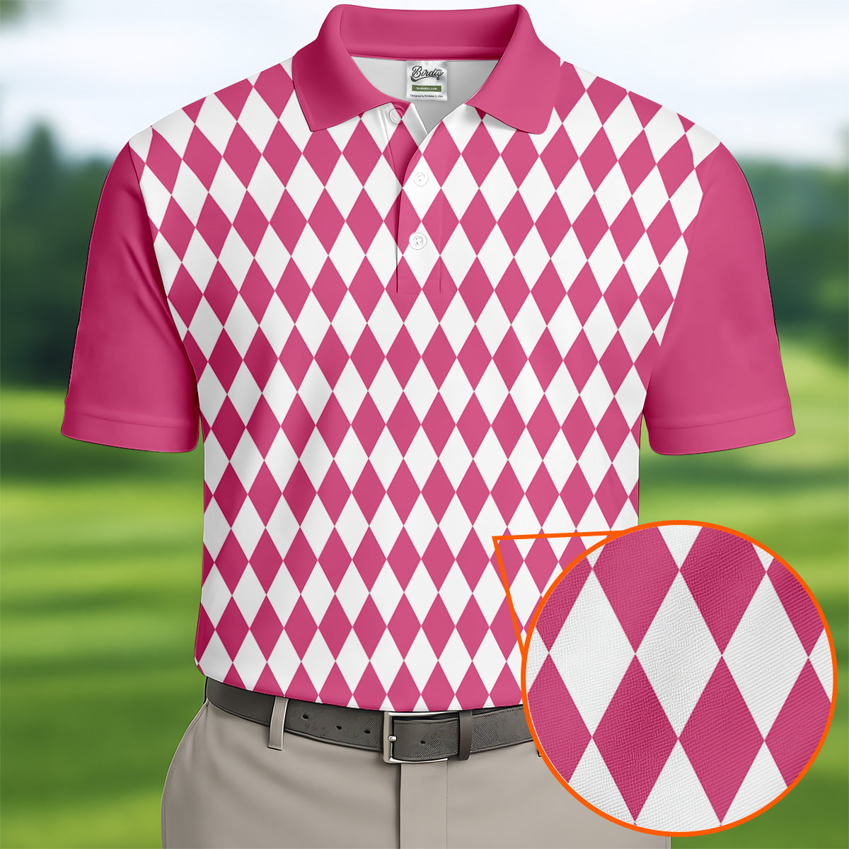White And Pink Argyle Pattern Men Polo, Polo Shirts For Men, Golf Gift For Men, Golfing Apparel