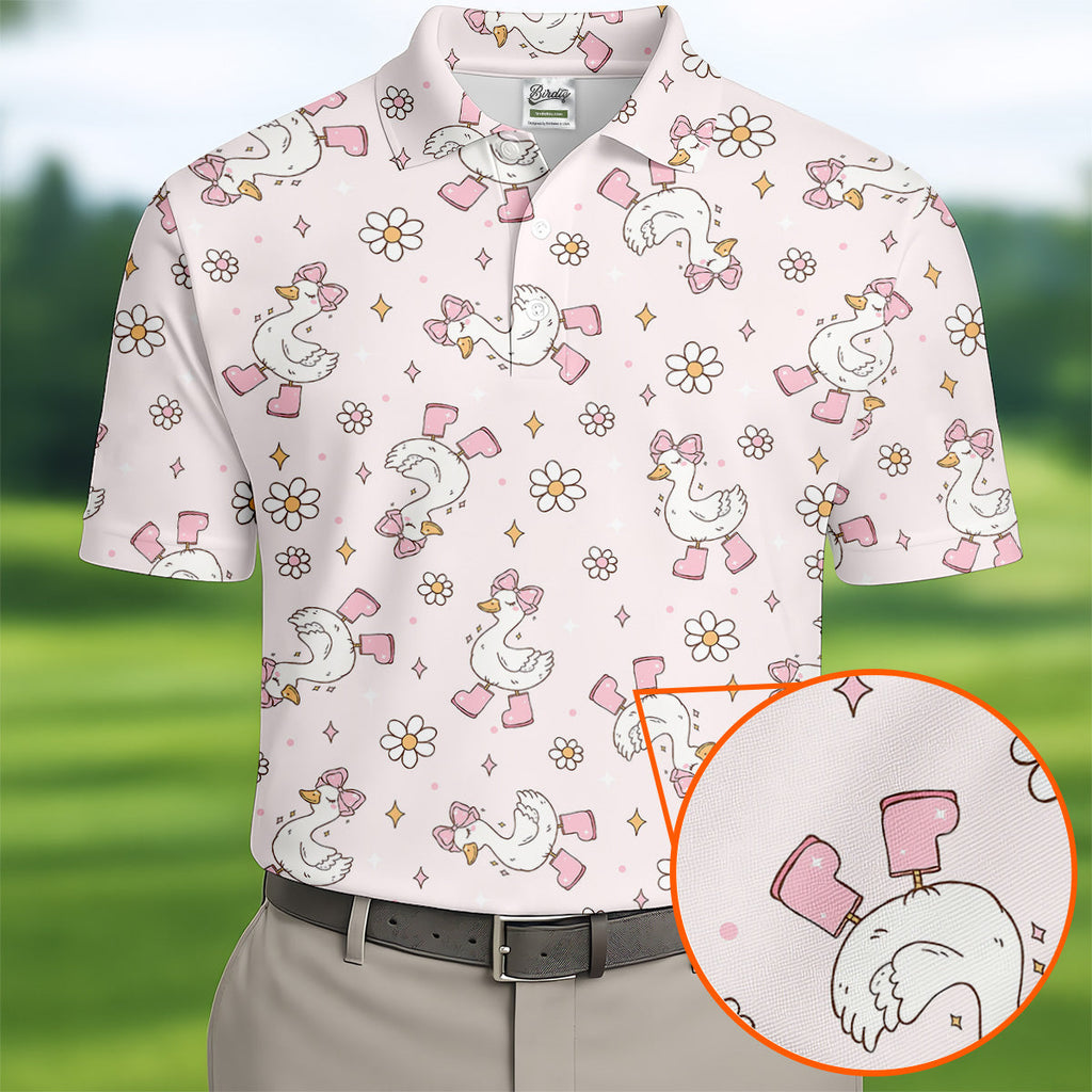 Silly Goose Seamless Pattern Pink Golf Shirt, Cute Golf Outfit, Golf Gift For Men, Golfing Apparel