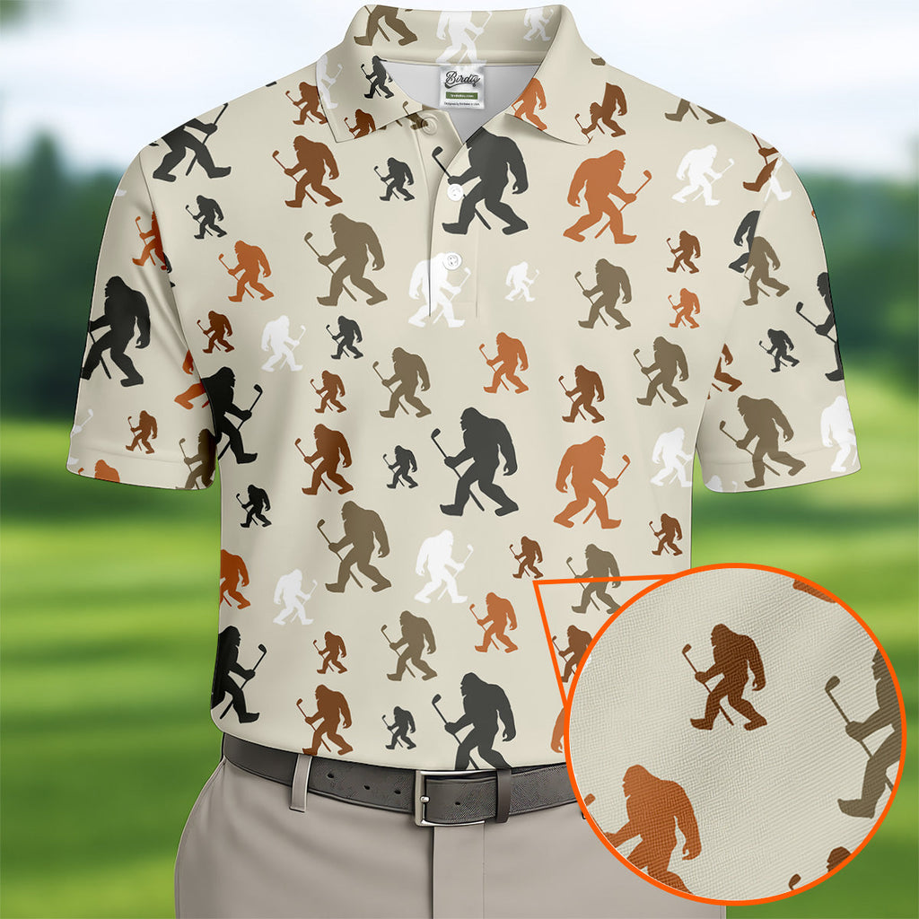 Bigfoot Silhouette Pattern Men's Funny Golf Shirts, Polo Shirts For Men, Cool Golf Gift