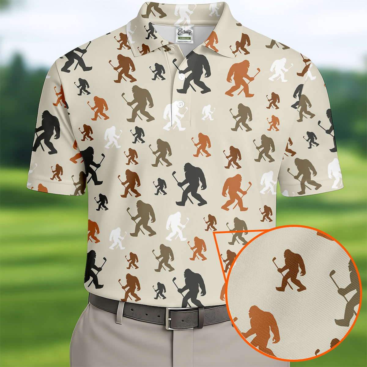 Bigfoot Silhouette Pattern Men's Funny Golf Shirts, Polo Shirts For Men, Cool Golf Gift