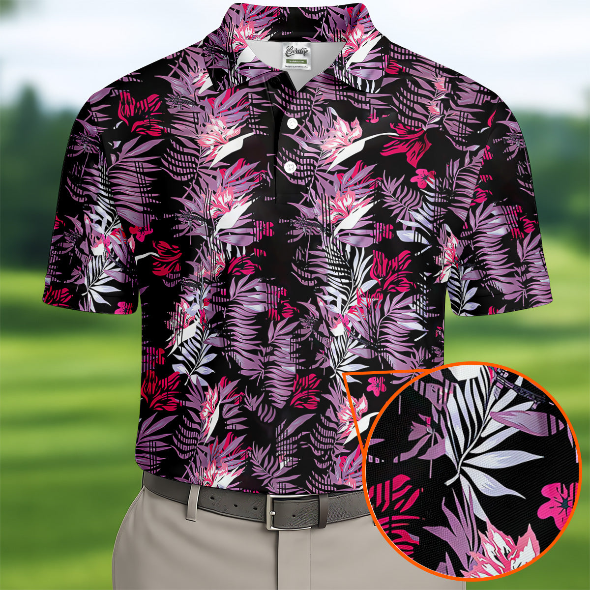 Purple And Black Tropical Golf Shirts, Golf Tops For Men, Polo Shirts For Men, Golfing Apparel