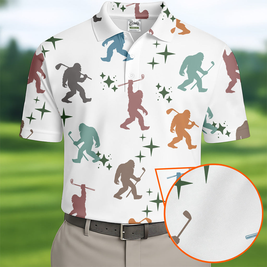 Colorful Bigfoot Silhouette Pattern Men's Funny Golf Shirts, Unique Gift For Golfer, Polo For Men