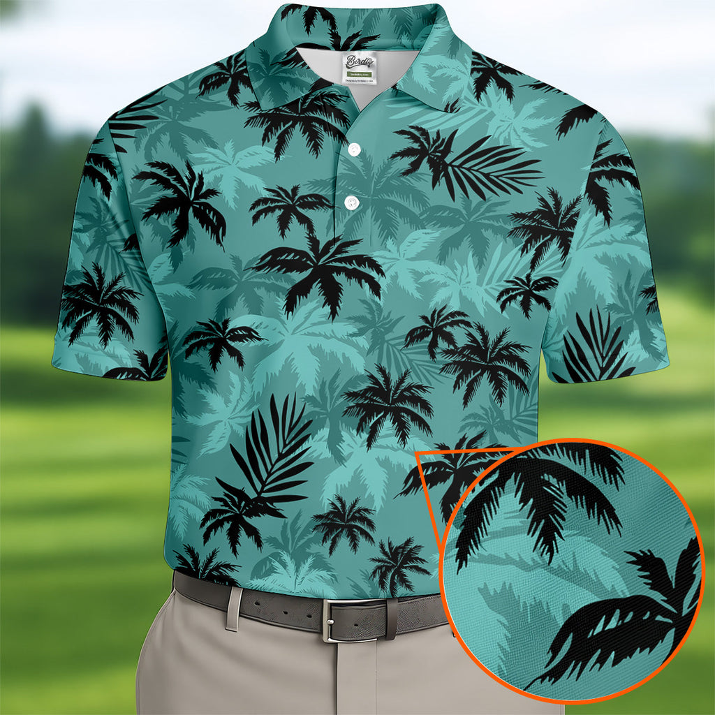 Tropical Palm Leaves Golf Tops For Men, Hawaiian Golf Shirts, Polo Shirts For Men, Golf Gift For Men