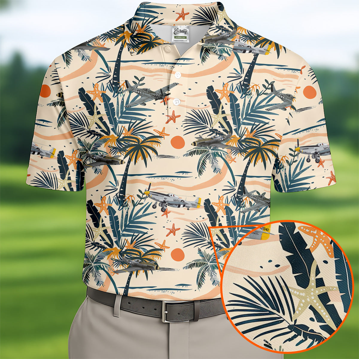 Beach Tropical Seamless Pattern Men Polo, Retro Golf Shirt, Polo Shirts For Men, Golfing Apparel