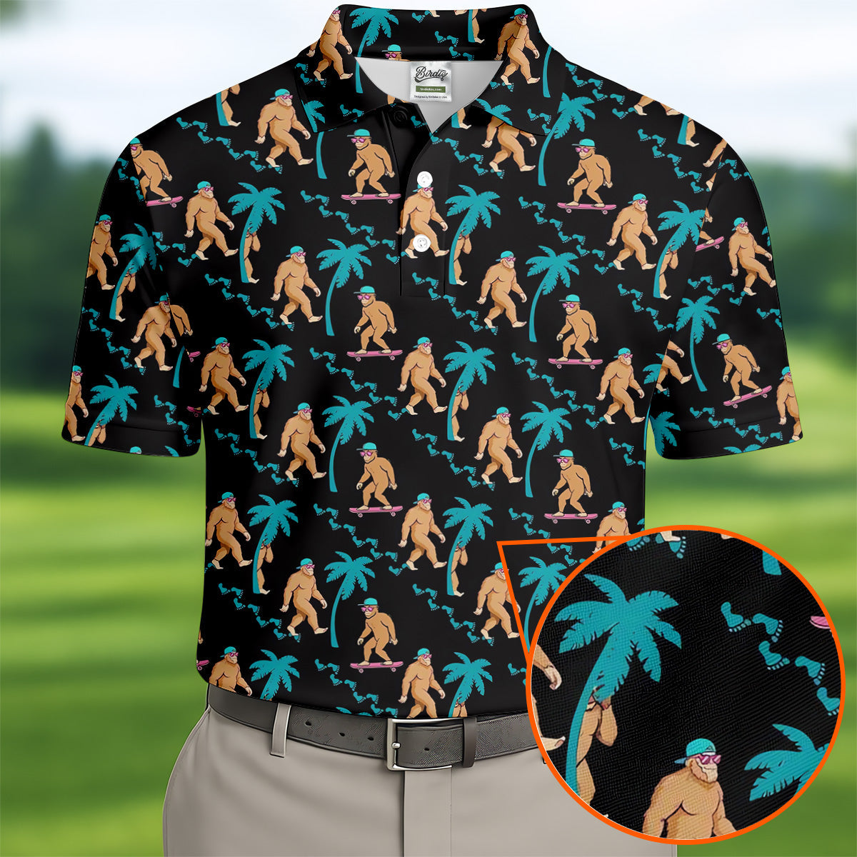Funny Bigfoot Tropical Palm Golf Shirt, Golf Tops For Men, Hawaiian Golf Shirts, Polo Shirts For Men