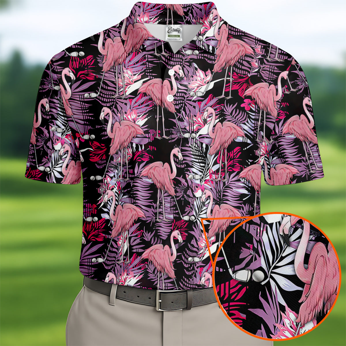 Tropical Flamingo Purple Golf Shirt, Golf Tops For Men, Polo Shirts For Men, Golfing Apparel