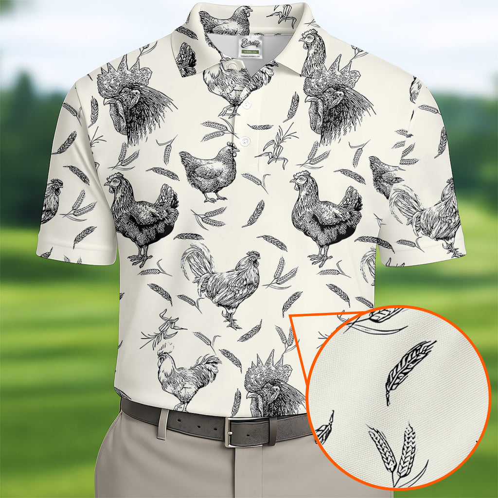 Chicken Rooster Golf Tops For Men, Gift For Chicken Lover, Fun Golf Shirts For Men, Polo Shirts For Men