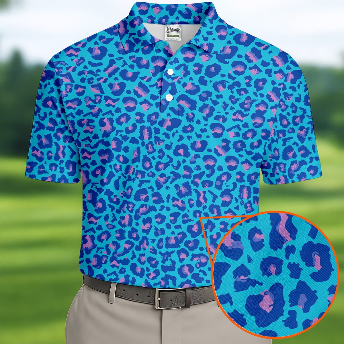 Blue Leopard Golf Tops For Men, Men Polo, Golf Gift For Men, Golfing Apparel