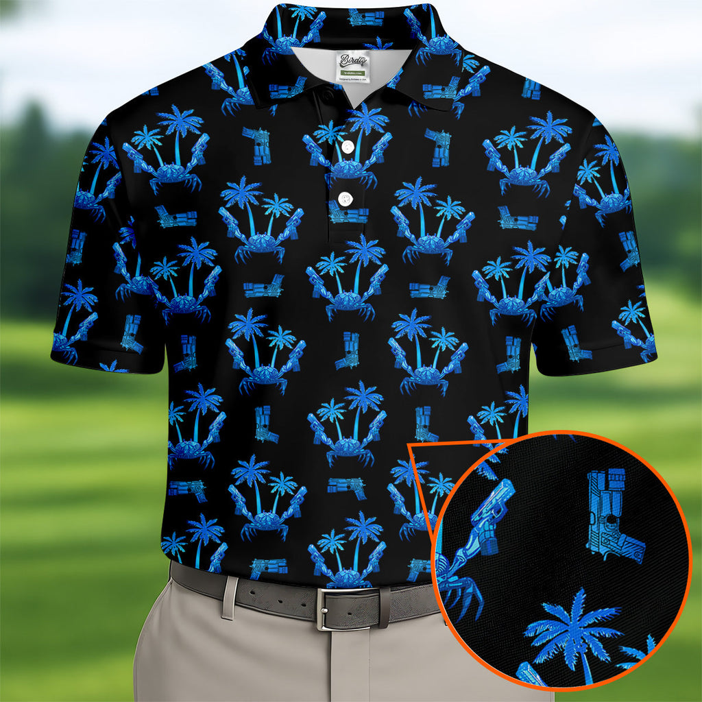 The Blue Crab Tropical Golf Shirts, Black Golf Shirt, Golf Gift For Men, Golf Shirts For Men