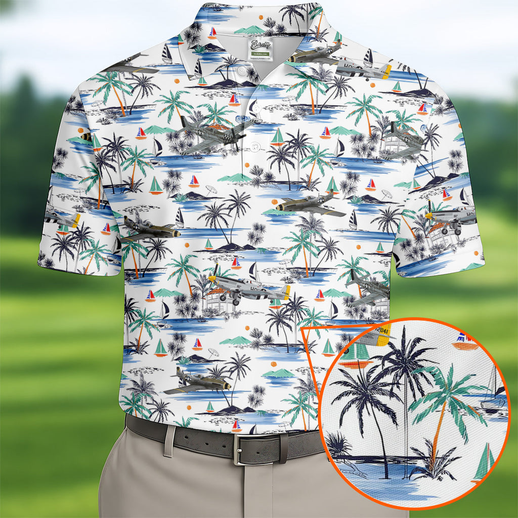 Light Blue Airplane Tropical Golf Shirts, Polo Shirts For Men, Gifts For Golf Lovers, Golf Shirts For Men