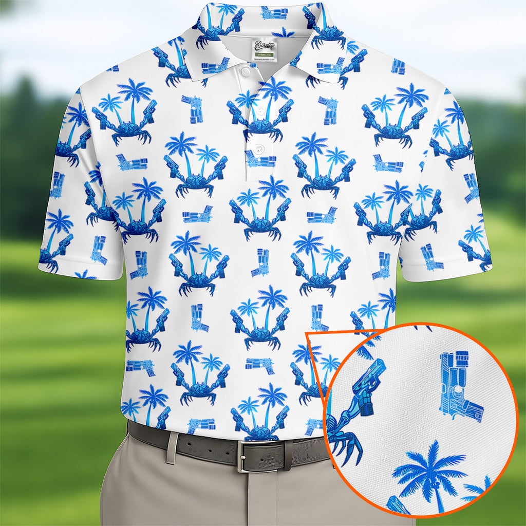 The Blue Crab Tropical Golf Shirts, Golf Gift For Men, Golf Shirts For Men, Golfing Apparel