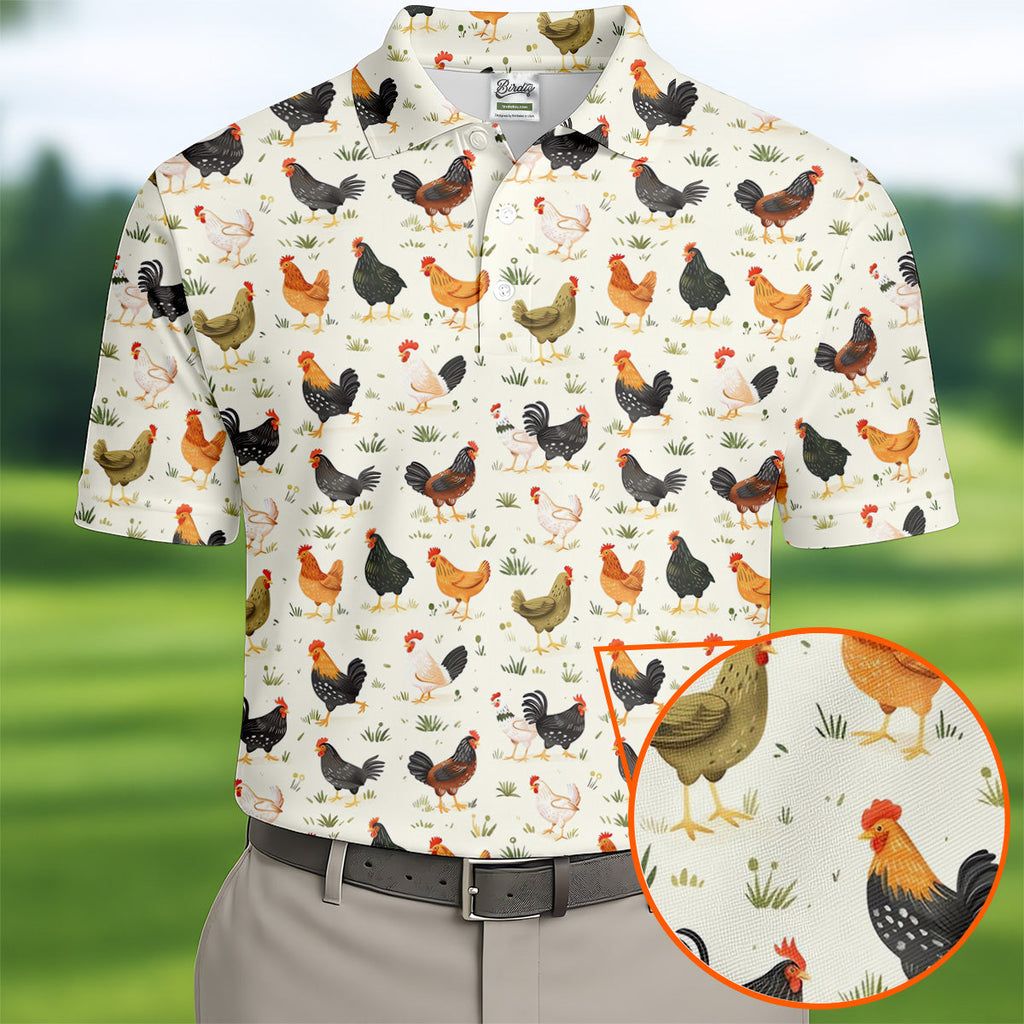 Chicken Rooster Beige Golf Tops For Men, Gift For Chicken Lover, Fun Golf Shirts For Men,Golfing Apparel