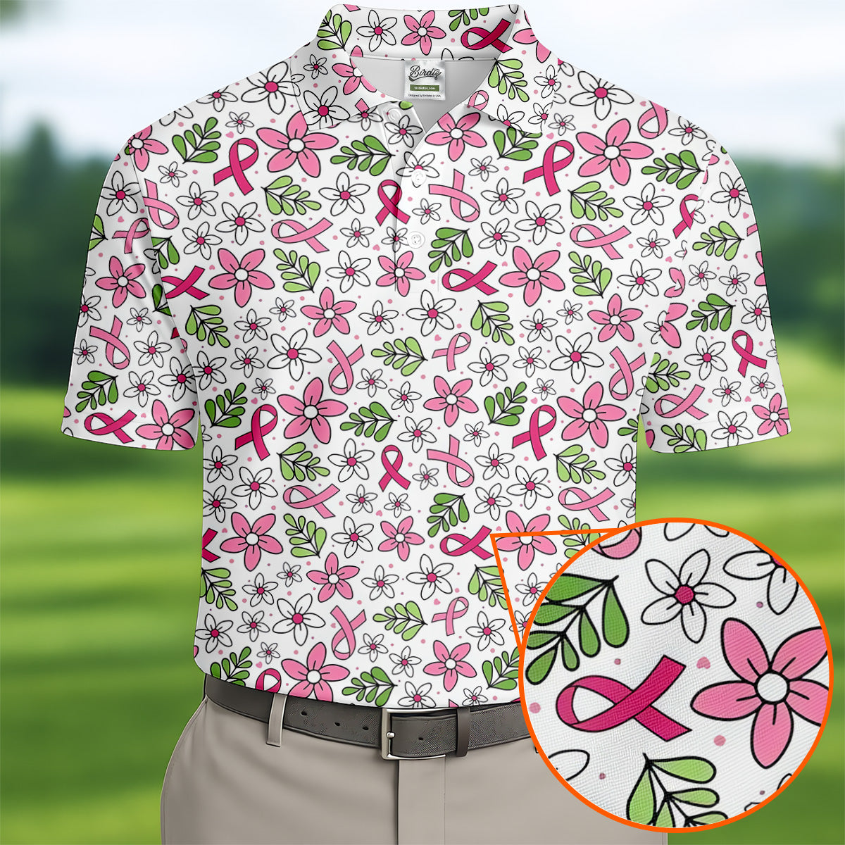 Breast Cancer Awareness Ribbon Flower Men Shirt, Cancer Awareness Shirt, Polo Shirts For Men