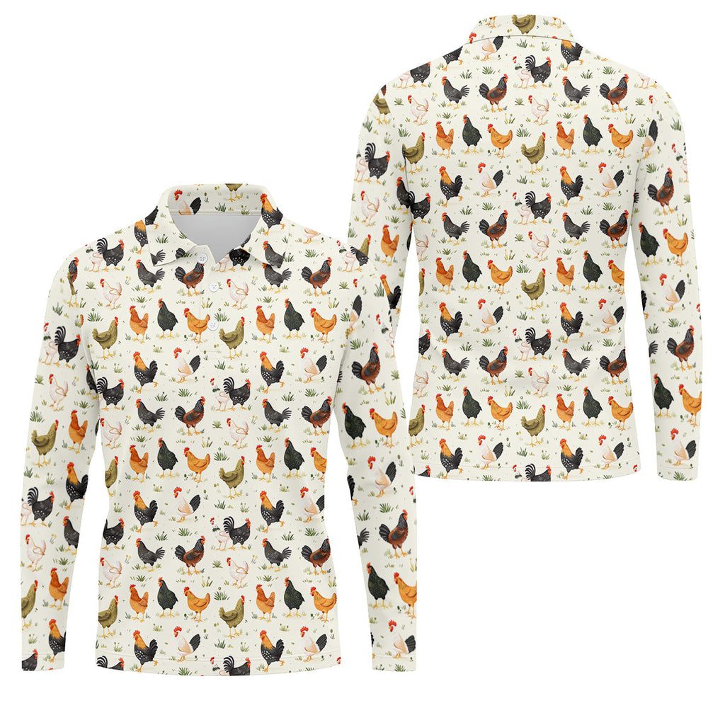 Chicken Rooster Beige Golf Tops For Men, Gift For Chicken Lover, Fun Golf Shirts For Men,Golfing Apparel