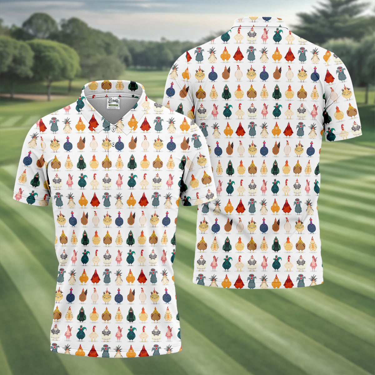 Whimsical Chicken Fun Golf Shirts For Men, Cute Golf Outfit, Polo Shirts For Men, Golfing Apparel