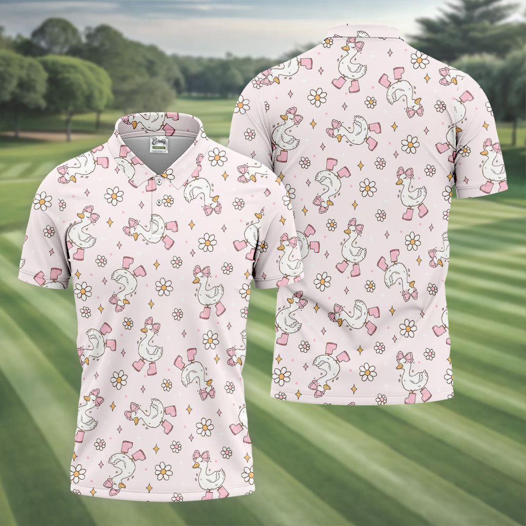 Silly Goose Seamless Pattern Pink Golf Shirt, Cute Golf Outfit, Golf Gift For Men, Golfing Apparel
