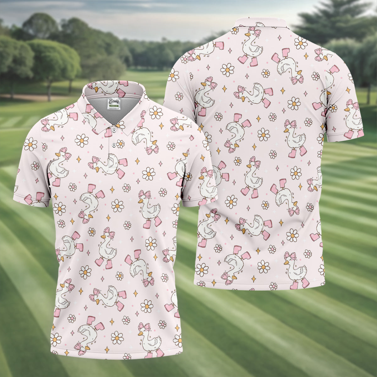 Silly Goose Seamless Pattern Pink Golf Shirt, Cute Golf Outfit, Golf Gift For Men, Golfing Apparel