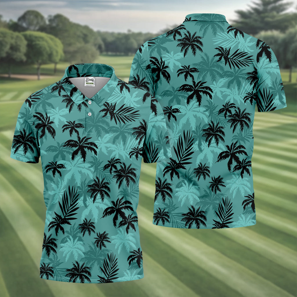 Tropical Palm Leaves Golf Tops For Men, Hawaiian Golf Shirts, Polo Shirts For Men, Golf Gift For Men