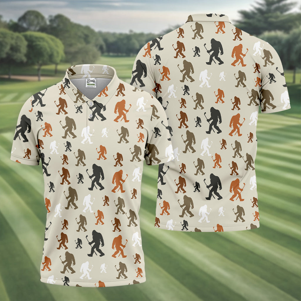 Bigfoot Silhouette Pattern Men's Funny Golf Shirts, Polo Shirts For Men, Cool Golf Gift
