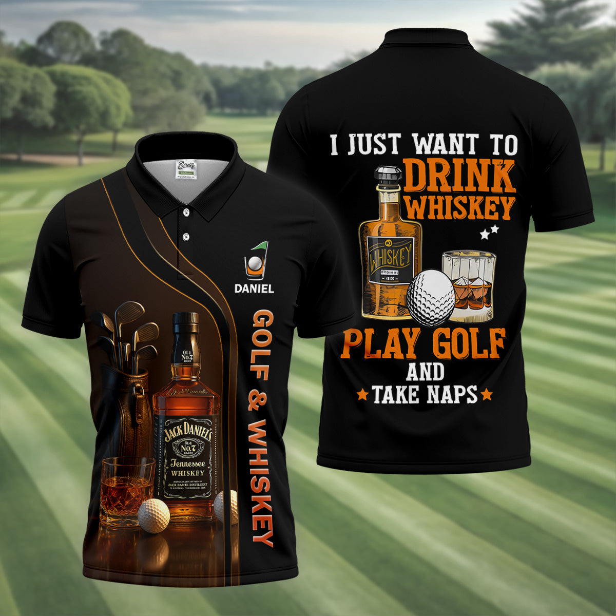 Golf And Whiskey Fun Golf Shirt, Men's Funny Golf Shirts, Unique Gift For Golfer, Golfing Apparel