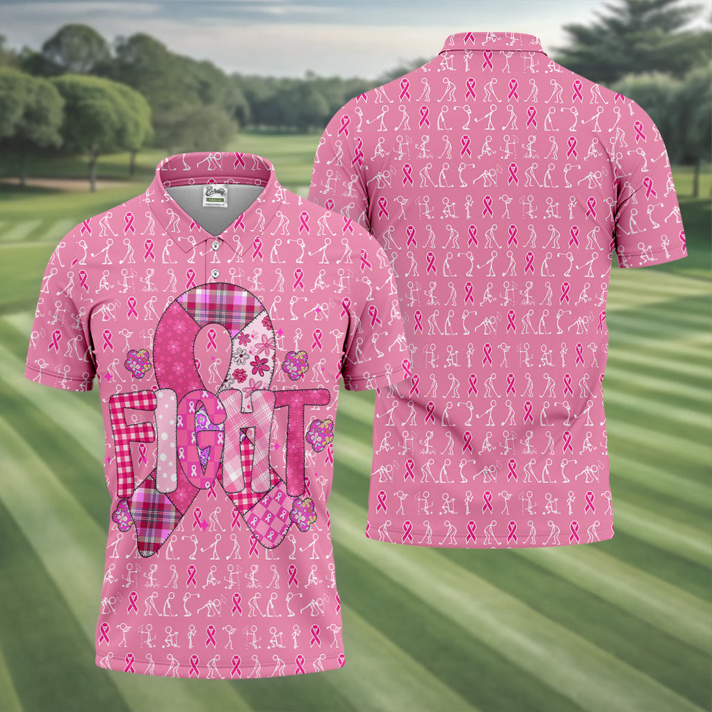 Funny Stick Figure Men's Golf Shirt, Breast Cancer Awareness Shirt, Polo Shirts For Men, Golfing Apparel