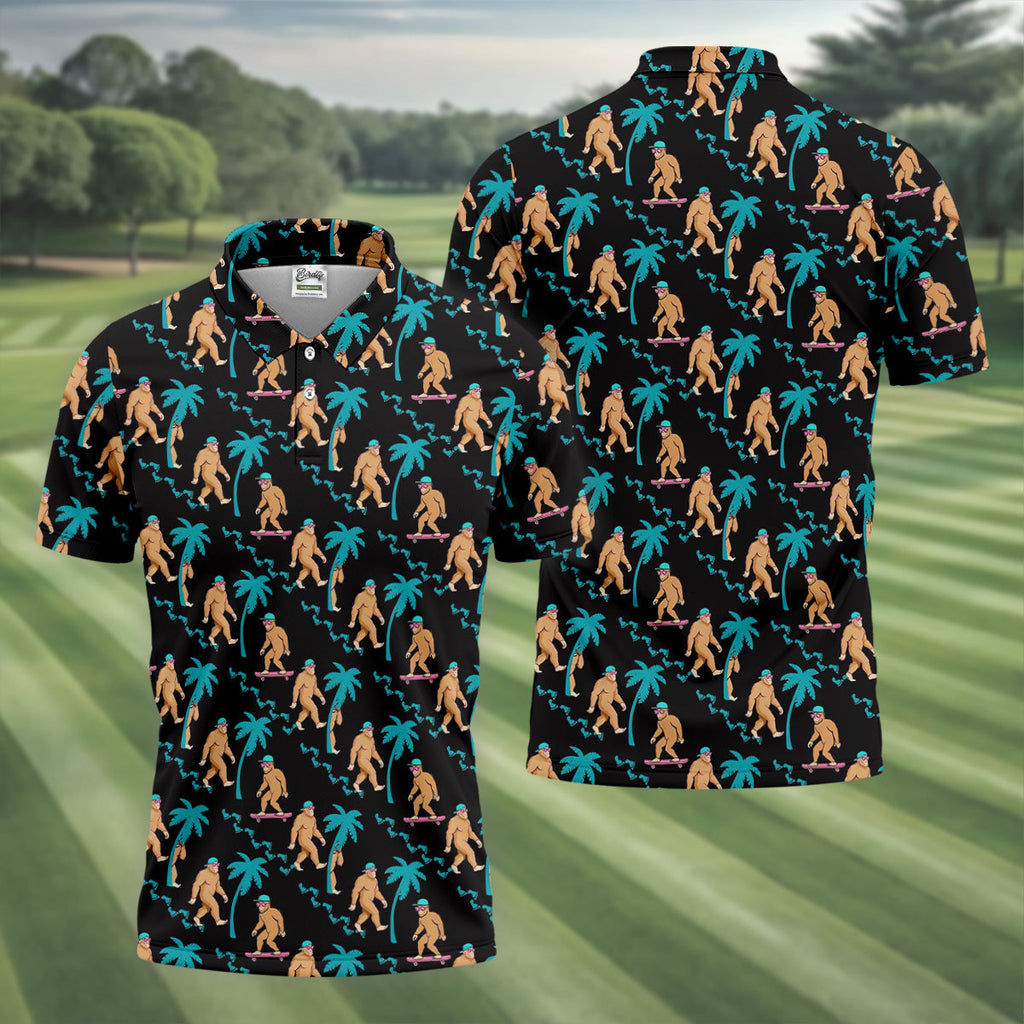 Funny Bigfoot Tropical Palm Golf Shirt, Golf Tops For Men, Hawaiian Golf Shirts, Polo Shirts For Men