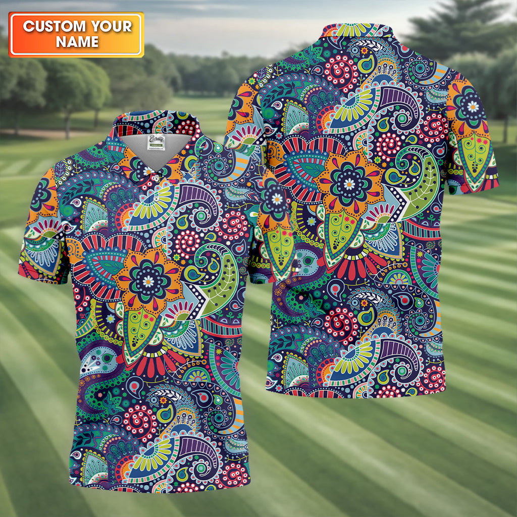 Colorful Paisley Men Polo, Mens Paisley Shirts, Mens Golf Polo Shirt Golf Gift For Men