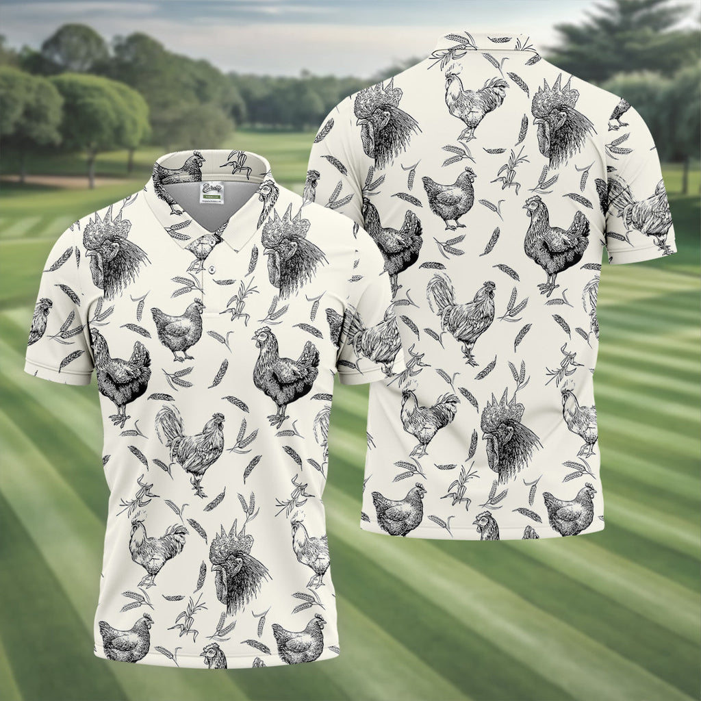Chicken Rooster Golf Tops For Men, Gift For Chicken Lover, Fun Golf Shirts For Men, Polo Shirts For Men