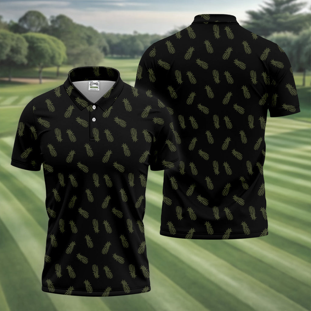 Pineapple Grenade Black Moss Green Golf Tops For Men, Men Polo, Golf Gift For Men
