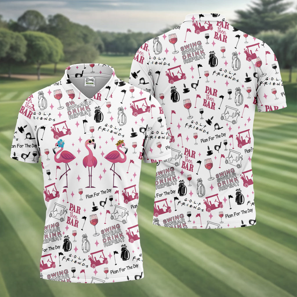 Golf Friends Par Then Bar Flamingo Golf Shirt, Golf Team Shirt, Polo ShirtFor Men, Golfing Apparel