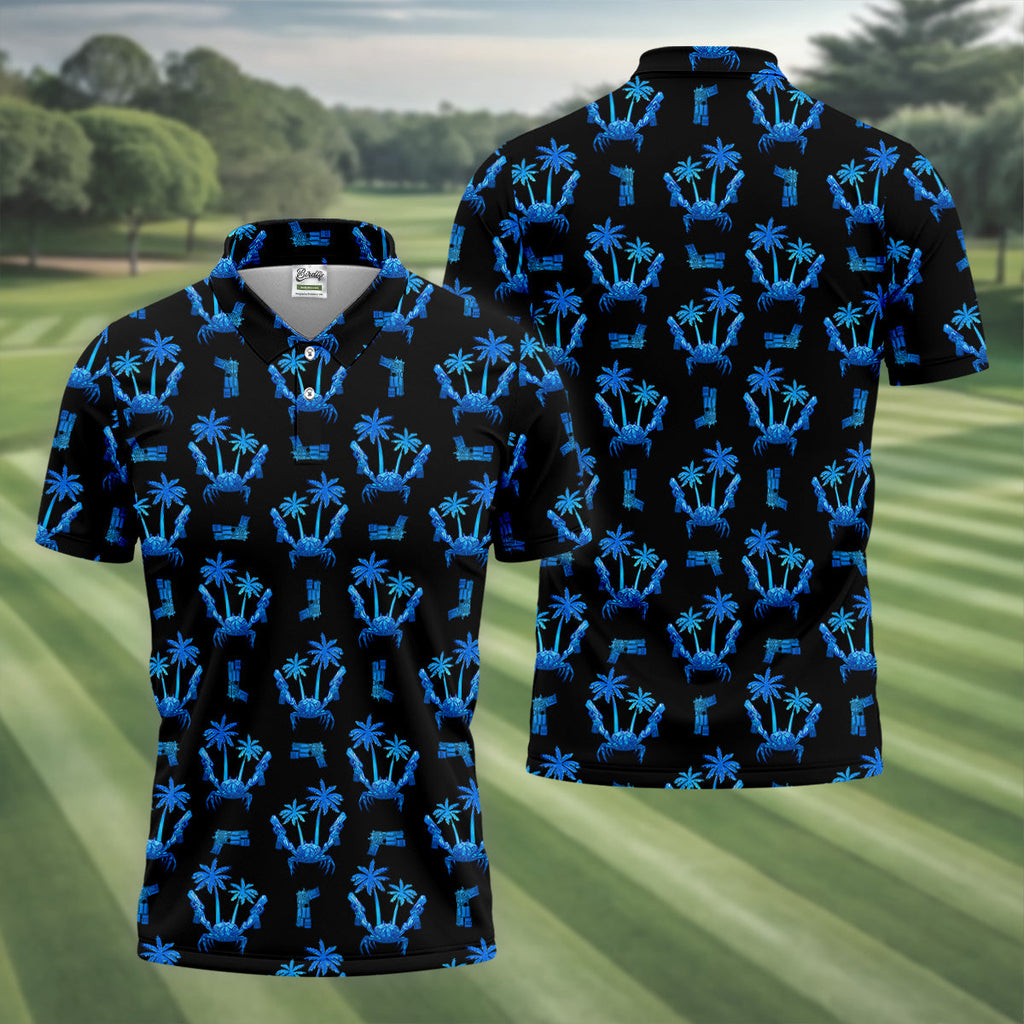 The Blue Crab Tropical Golf Shirts, Black Golf Shirt, Golf Gift For Men, Golf Shirts For Men