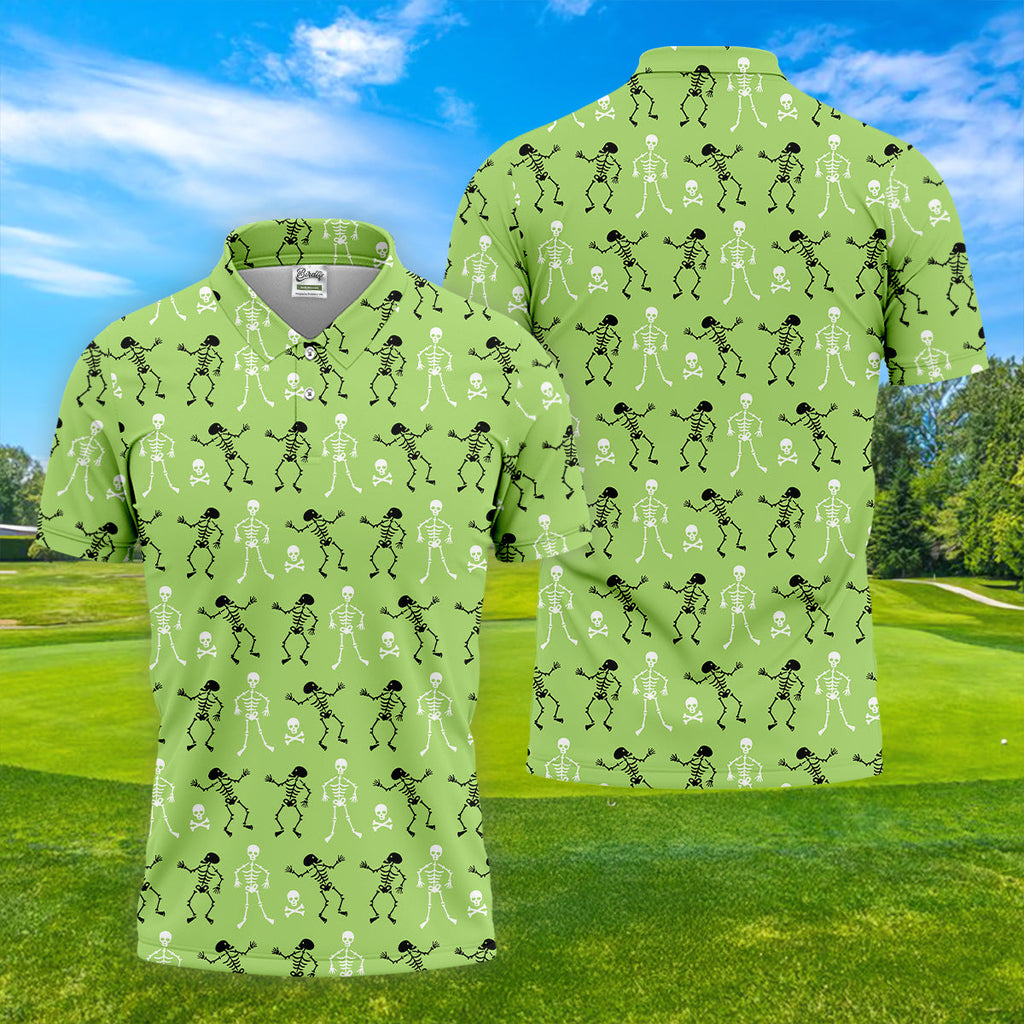 Funny Skeleton Shirt, Halloween Polo Shirt Short Sleeve Button Down, Green Golf Polo, Polo For Men