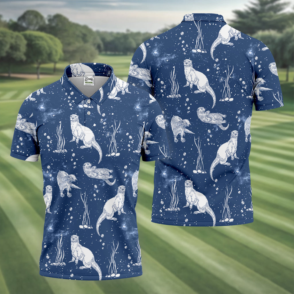 Adorable Otter Ocean Vibe Tropical Golf Shirts, Men's Funny Golf Shirts, Gift For Animal Lovers