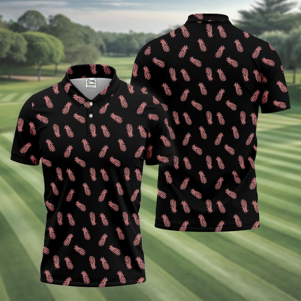 Pineapple Grenade Black And Pink Golf Tops For Men, Men Polo, Golf Gift For Men