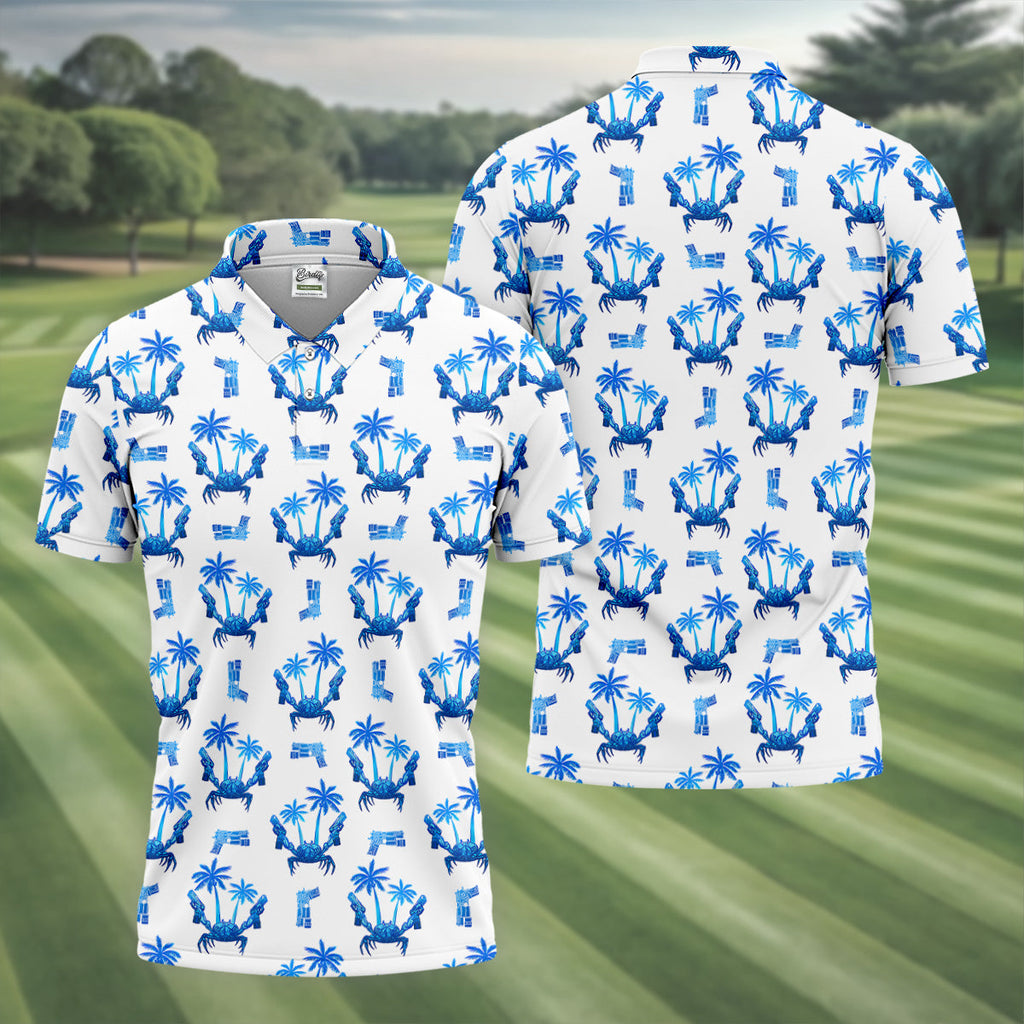 The Blue Crab Tropical Golf Shirts, Golf Gift For Men, Golf Shirts For Men, Golfing Apparel