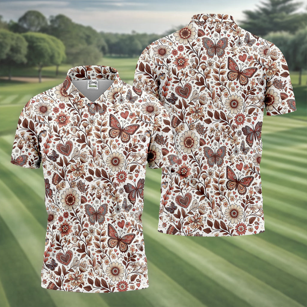 Spring Butterfly Golf Tops For Men, Retro Golf Shirt, Polo Shirts For Men, Golfing Apparel